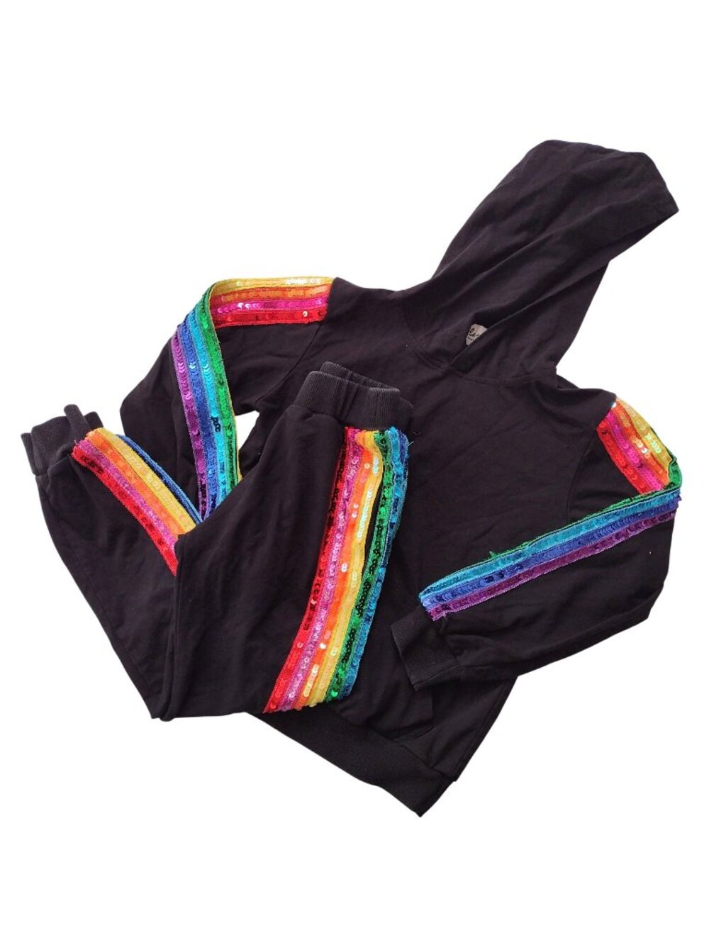 Lola and the Boys Sequin Rainbow Tracksuit 10 Black Altheisure Hoodie Pants